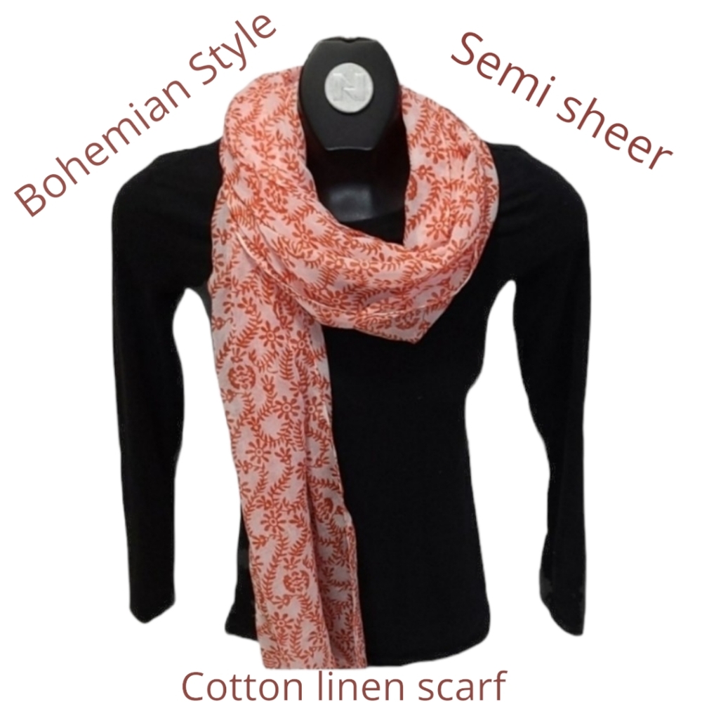 Artisan Women's Bohemian semi sheer oversized fern Floral scarf or wrap O/S